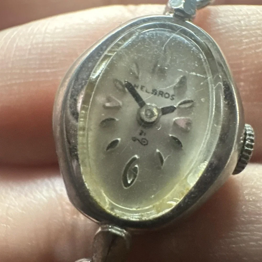 Working Vintage HELBROS Silver 21 jewels Manual Wind Ladies Watch 17mm‎ Fit 6.5